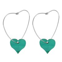 Stainless Steel Drop Earring, 316 Stainless Steel, with Wood, Heart, polished, 6 pieces & fashion jewelry & for woman, two different colored, 52mm, Sold By Set