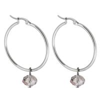 Stainless Steel Lever Back Earring 316 Stainless Steel with Crystal Round polished 6 pieces & fashion jewelry & for woman silver color 45mm Sold By Set