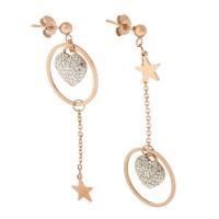 Asymmetric Earrings, 316 Stainless Steel, Vacuum Plating, fashion jewelry & for woman & with rhinestone, rose gold color, 60mm, 5Pairs/Lot, Sold By Lot