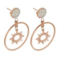 Stainless Steel Drop Earring 316 Stainless Steel Vacuum Plating fashion jewelry & for woman & with rhinestone rose gold color 40mm Sold By Lot