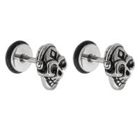 Stainless Steel Stud Earrings, 316 Stainless Steel, with Silicone, Skull, polished, fashion jewelry & for woman & blacken, original color, 7x10mm, 10Pairs/Lot, Sold By Lot