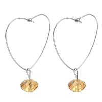 Stainless Steel Drop Earring, 316 Stainless Steel, with Crystal, Heart, polished, 6 pieces & fashion jewelry & for woman, two different colored, 53mm, Sold By Set