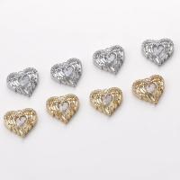 Cubic Zirconia Micro Pave Brass Pendant, Heart, plated, DIY & micro pave cubic zirconia, more colors for choice, nickel, lead & cadmium free, 13x12mm, Sold By PC