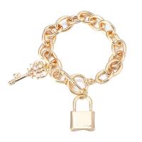Bracelet en alliage de zinc, Blocage et clé, Placage de couleur d'or, bijoux de mode & unisexe, Or, 190mm, Vendu par PC