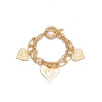 Bracelet en alliage de zinc, coeur, Placage de couleur d'or, Double couche & pour femme, 205mm, Vendu par PC