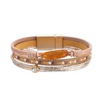 PU Leather Cord Bracelets with Crystal multilayer & for woman 194mm Sold By PC