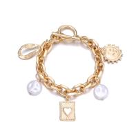 Bracelet en perles de culture d'eau douce, alliage de zinc, avec perle d'eau douce cultivée, Placage de couleur d'or, bijoux de mode & pour femme, Or, 210mm, Vendu par PC