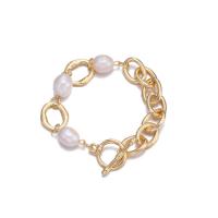 Bracelet en perles de culture d'eau douce, alliage de zinc, avec perle d'eau douce cultivée, Placage de couleur d'or, bijoux de mode & pour femme, Or, 200mm, Vendu par PC