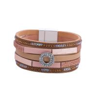 Wrap Bracelet, Leather, multilayer & for woman & with rhinestone, more colors for choice, 498mm, Sold By PC