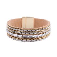 PU Leather Cord Bracelets, multilayer & for woman & with rhinestone, more colors for choice, 190mm, Sold By PC