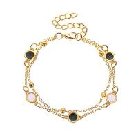 Bracelet en alliage de zinc, avec coquille noire & coquille blanche, étoile, Placage de couleur d'or, bijoux de mode & pour femme, 235mm, Vendu par PC