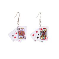 Zinklegierung Ohrringe, Spielkarte, Platinfarbe platiniert, verschiedene Muster für Wahl & für Frau, 47x30mm, verkauft von Paar