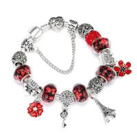 European Bracelet Zinc Alloy with brass chain & Crystal silver color plated & for woman & enamel & with rhinestone & blacken Sold By PC