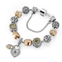 European Bracelet Zinc Alloy with brass chain Heart plated & for woman & with rhinestone & hollow & blacken Sold By PC