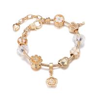 European Bracelet Zinc Alloy with brass chain & Crystal Flower gold color plated for woman & enamel & with rhinestone Length Approx 7.48 Inch Sold By PC