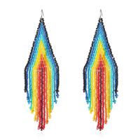 Glas Seed Beads Tassel Earring, med Zinc Alloy, Geometrisk mønster, Boheme stil & for kvinde, flere farver til valg, 124x41mm, Solgt af par