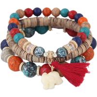 Wood Bracelets, with Resin & Tibetan Style, Elephant, multilayer & Bohemian style & for woman, more colors for choice, Length:Approx 6.8 Inch, Sold By PC