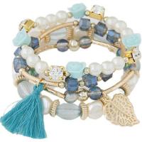 Crystal Bracelets, with Plastic Pearl & Tibetan Style, Flower, gold color plated, multilayer & folk style & for woman, more colors for choice, Length:Approx 6.7 Inch, Sold By PC
