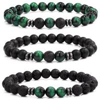 Gemstone Bracelets, Lava, with Gemstone, Round, three pieces & different materials for choice & Unisex, 8mm, Length:Approx 7.5 Inch, Sold By PC
