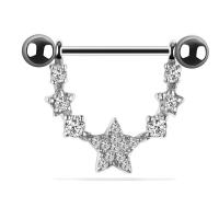 Stainless Steel Nipple Ring 316L Stainless Steel Star silver color plated for woman & with rhinestone 17mm 5mm Sold By PC