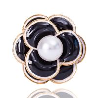 Enamel Brooch, Tibetan Style, with Plastic Pearl, Flower, gold color plated, for woman, nickel, lead & cadmium free, 40x40mm, 10PCs/Lot, Sold By Lot