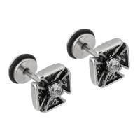 Stainless Steel Stud Earrings 316 Stainless Steel with Silicone polished fashion jewelry & for woman & with rhinestone & blacken black Sold By Lot