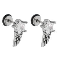 Stainless Steel Stud Earrings 316 Stainless Steel with Silicone Wing Shape polished fashion jewelry & for woman & with rhinestone & blacken black Sold By Lot