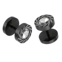 Stainless Steel Stud Earrings 316 Stainless Steel Round Vacuum Plating fashion jewelry & for woman & with rhinestone black Sold By Lot