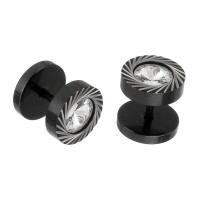 Stainless Steel Stud Earrings, 316 Stainless Steel, Round, Vacuum Plating, fashion jewelry & for woman & with rhinestone, black, 10x10mm, 10Pairs/Lot, Sold By Lot