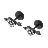 Stainless Steel Stud Earrings 316 Stainless Steel Vacuum Plating fashion jewelry & for woman & with rhinestone black Sold By Lot