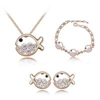 Crystal Jewelry Sets bracelet & earring & necklace Zinc Alloy with Austrian Crystal with 5cm extender chain Fish rose gold color plated for woman & faceted nickel lead & cadmium free Length Approx 40 cm Approx 19 cm Sold By Set