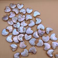 Freshwater Pearl Pendants, with Brass, Heart, gold color plated, Unisex, white, 15mm, Sold By PC
