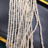 Tlačítko kultivované sladkovodní Pearl Beads, Flat Round, DIY, bílý, 3.5-4mm, Cca 180PC/Strand, Prodáno By Strand