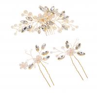 Zinc Alloy Hair Jewelry Set hair comb & hair stick with Glass Rhinestone & Plastic Pearl three pieces & fashion jewelry & for woman nickel lead & cadmium free 130*60mm 90*55mm Sold By Set