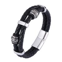 Cuir bracelet, avec Acier inoxydable 316, poli, bijoux de mode & longueur différente pour le choix & pour homme, plus de couleurs à choisir, 12mm, Vendu par PC