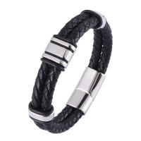 Cuir bracelet, avec Acier inoxydable 316, poli, bijoux de mode & longueur différente pour le choix & pour homme, plus de couleurs à choisir, 12mm, Vendu par PC