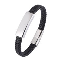 Microfiber PU pulseira, with Aço inoxidável 316, polido, joias de moda & comprimento diferente para a escolha & para o homem, preto, 8mm, vendido por PC