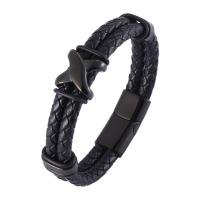 Leather Cord Bracelet with 316 Stainless Steel Letter X plated fashion jewelry & Unisex 12mm Sold By PC