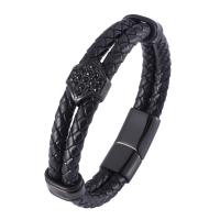 Leather Bracelet with 316 Stainless Steel plated fashion jewelry & for man 12mm Sold By PC