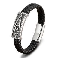 Leather Bracelet, with 316 Stainless Steel, polished, fashion jewelry & different length for choice & different styles for choice & for man & blacken, more colors for choice, Sold By PC