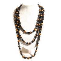 Natural Gemstone Necklace Tiger Eye with Obsidian & Hematite Round fashion jewelry mixed colors Sold By Strand