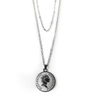 Titanová ocel náhrdelník, Titanium ocel, Flat Round, Dvojitá vrstva & módní šperky & unisex, stříbro, Délka 60 cm, Prodáno By PC
