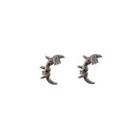 Tibetan Style Stud Earring, Moon, silver color plated, fashion jewelry & for woman & with rhinestone, silver color, nickel, lead & cadmium free, 14x24mm, Sold By Pair