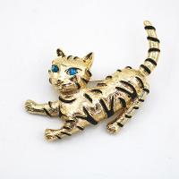 Tibetan Style Brooches, Cat, gold color plated, Unisex & enamel & with rhinestone, nickel, lead & cadmium free, 65x40mm, 10PCs/Lot, Sold By Lot