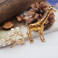Tibetan Style Brooches, with Plastic Pearl, Deer, gold color plated, Unisex & different styles for choice & with rhinestone, 30-60mm, 10PCs/Lot, Sold By Lot