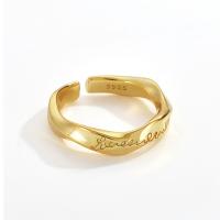 925 prata esterlina Cuff Ring Finger, banhado, Ajustável & com padrão de carta & para mulher, Mais cores pare escolha, tamanho:14, vendido por PC