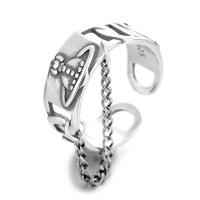 925 Sterling Silver Cuff Finger Ring, platinos spalva padengtas, Reguliuojamas & moters, Dydis:14, Pardavė PC
