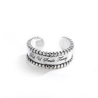 925 prata esterlina Cuff Ring Finger, cromado de cor platina, Ajustável & com padrão de carta & para mulher, vendido por PC