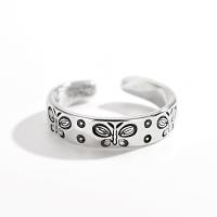 925 prata esterlina Cuff Ring Finger, cromado de cor platina, Ajustável & para mulher, tamanho:12, vendido por PC