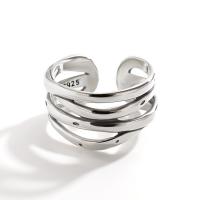 925 Sterling Silver Cuff Finger Ring, platinos spalva padengtas, Reguliuojamas & moters & tuščiaviduris, Pardavė PC